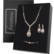 Forentina Altın Kaplama Zirkon Taşlı Düğün Takı Seti PS2560