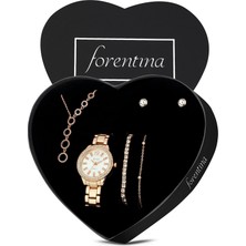 Forentina Rose Sallantılı Yuvarlak Kolye Küpe Bileklik Saat Hediye Set PS3513