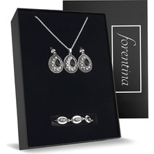 Forentina Gümüş Kaplama Otantik Kolye Küpe Bileklik Takı Seti PS2332