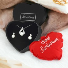 Forentina Inci Modeli Kolye Küpe Kalpli Yastık Hediye Set PS3417