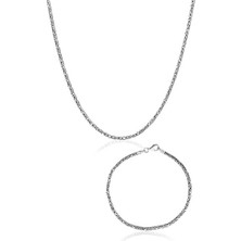 Gümüş Hediye Al 925 Ayar Gümüş 3 mm Uzunluk 80 Mikron Kalınlık Erkek Kral Zincir&bileklik Kombini