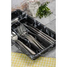 Cooker 4 Bölmeli Kaşıklık Çekmecelik Siyah Mermer Desenli