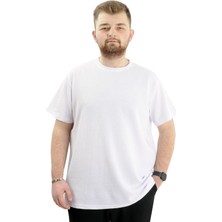 ModeXL  Büyük Beden Erkek T-Shirt Bisiklet Yaka Waffle 20033 Beyaz