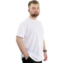 ModeXL  Büyük Beden Erkek T-Shirt Bisiklet Yaka Waffle 20033 Beyaz