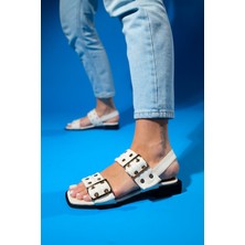 Luvi Blob Ekru Cilt Tokalı Kadın Sandalet