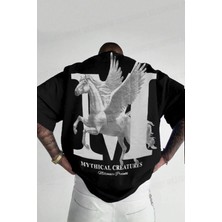 Teenage Millionaire Erkek Mythical Pegasus Baskılı Siyah Bisiklet Yaka Oversize Salaş T-Shirt