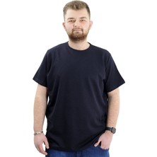 ModeXL Büyük Beden Erkek T-Shirt Lacivert Bisiklet Yaka Kısa Kol Günlük Desenli Waffle