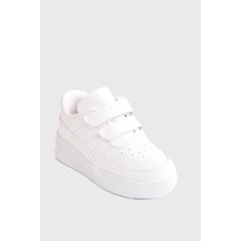 Günlük Unisex Çocuk Şeritli Beyaz Sneaker Cırtlı Hafif Rahat Spor Ayakkabı