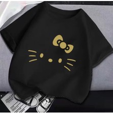 Kids Face Özel Tasarım Sarı Kurdeleli Kuromi Baskılı %100 Pamuk Oversize Trend Kız Çocuk T-Shırt