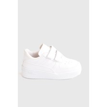 Günlük Unisex Çocuk Şeritli Beyaz Sneaker Cırtlı Hafif Rahat Spor Ayakkabı