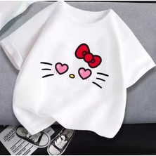 Kids Face Özel Tasarım Kırmızı Kurdeleli Kuromi Baskılı %100 Pamuk Oversize Kız Çocuk T-Shırt