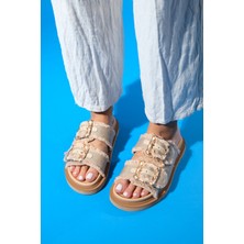 Luvi Harmony Bej Gold Tokalı Çift Bantlı Kadın Terlik