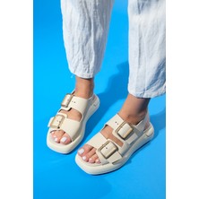 Luvi Furis Bej Cilt  Deri Kadın Sandalet