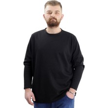ModeXL  Büyük Beden Erkek Sweatshirt Bisiklet Yaka Uzun Kol Waffle 23460 Siyah