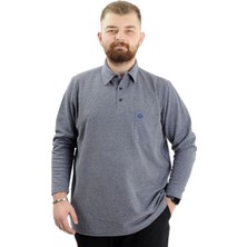 ModeXL  Büyük Beden Erkek Sweatshirt Polo Yaka Uzun Kol Waffle 23449 Açık Lacivert