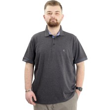 ModeXL Mode Xl Battal Beden Erkek Tshirt Polo Yaka Nakışlı Klasik Pike 20553 Antrasit