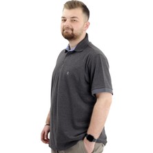 ModeXL Mode Xl Battal Beden Erkek Tshirt Polo Yaka Nakışlı Klasik Pike 20553 Antrasit