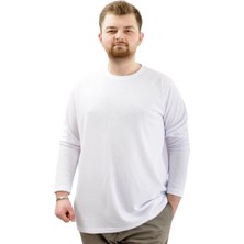 ModeXL  Büyük Beden Erkek Sweatshirt Bisiklet Yaka Uzun Kol Waffle 23460 Beyaz