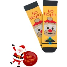 Bonapart Özel Koleksiyon Unisex Yılbaşı Noel Merry Christmas Happy Yellow Hoho Soket Çorap