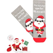 Bonapart Özel Koleksiyon Unisex Yılbaşı Noel Merry Christmas Happy Relax Mas Grey Soket Çorap