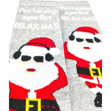 Bonapart Özel Koleksiyon Unisex Yılbaşı Noel Merry Christmas Happy Relax Mas Grey Soket Çorap