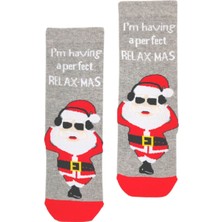 Bonapart Özel Koleksiyon Unisex Yılbaşı Noel Merry Christmas Happy Relax Mas Grey Soket Çorap