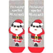 Bonapart Özel Koleksiyon Unisex Yılbaşı Noel Merry Christmas Happy Relax Mas Grey Soket Çorap