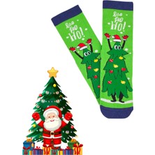 Bonapart Özel Koleksiyon Unisex Yılbaşı Noel Merry Christmas Happy Green Tree Soket Çorap