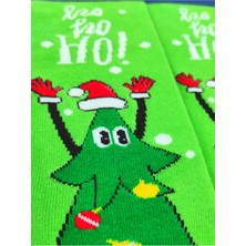 Bonapart Özel Koleksiyon Unisex Yılbaşı Noel Merry Christmas Happy Green Tree Soket Çorap