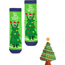 Bonapart Özel Koleksiyon Unisex Yılbaşı Noel Merry Christmas Happy Green Tree Soket Çorap