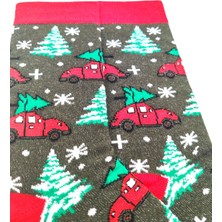 Bonapart Özel Koleksiyon Unisex Yılbaşı Noel Merry Christmas Happy Red Car Tree Soket Çorap