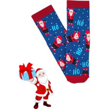 Bonapart Özel Koleksiyon Unisex Yılbaşı Noel Merry Christmas Happy Dark Blue Hoho Soket Çorap