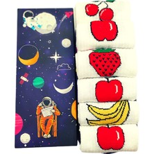 Bonapart 6'lı Meyveli Çilek Kiraz Muz Elma Temalı Unisex Renkli Kutulu Çorap Seti
