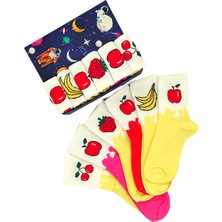 Bonapart 6'lı Meyveli Çilek Kiraz Muz Elma Temalı Unisex Renkli Kutulu Çorap Seti