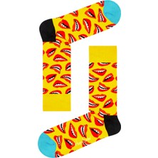 Happy Socks Ithal Özel Seri Unisex Yellow Lips Sock Happy Socks Renkli Soket Çorap Dikişsiz