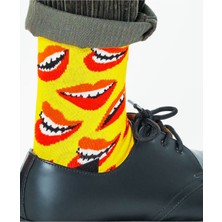 Happy Socks Ithal Özel Seri Unisex Yellow Lips Sock Happy Socks Renkli Soket Çorap Dikişsiz