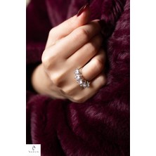 By Barun Beş Taş Alyans Gümüş Zirkon Yüzük-Gümüş Rengi