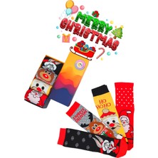 Bonapart Özel Kutulu 4 Çift Unisex Yılbaşı Merry Christmas Noel Renkli Çorap Seti