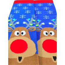 Bonapart Özel Koleksiyon Unisex Yılbaşı Noel Merry Christmas Happy Blue Deer Soket Çorap