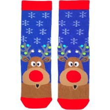 Bonapart Özel Koleksiyon Unisex Yılbaşı Noel Merry Christmas Happy Blue Deer Soket Çorap