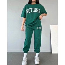 Amor Man Nothıng Baskılı Pamuk Kısa Kollu Yazlık Trend Kadın Eşofman Takımı