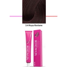 NEVA COLOR Premium 3.4 Koyu Kestane - Kalıcı Krem Saç Boyası 50 G Tüp