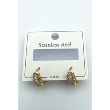 Takı Gezegeni Baget Zirkon Taşlı Gold Çelik Küpe