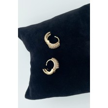 Takı Gezegeni Baget Zirkon Taşlı Gold Çelik Küpe
