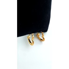 Takı Gezegeni Kalın Kalp Model Halka Çelik Gold Küpe