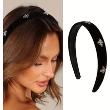 Globalhut Siyah Kadife Metal Arı Süsleme Kadınlar Için Kafa Bandı Tasarımcı Kafa Bandı Moda Saç Aksesuarları Vintage Kadın Tatil Kafa Bantları Kadın Saçı Için Elastik Saç Bantları (Yurt Dışından)