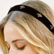 Globalhut Siyah Kadife Metal Arı Süsleme Kadınlar Için Kafa Bandı Tasarımcı Kafa Bandı Moda Saç Aksesuarları Vintage Kadın Tatil Kafa Bantları Kadın Saçı Için Elastik Saç Bantları (Yurt Dışından)