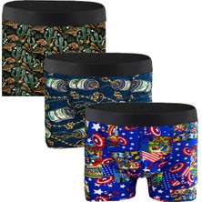 3'lü Erkek Desenli Boxer Paketleri %95 Pamuk Premium Collection - Çok Renkli