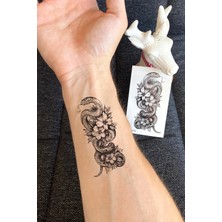 Tattoo Gerçekci Yılan ve Gül Minimal Geçici Dövme Tattoo