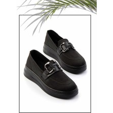 Bambi Siyah Triko   Kadın Loafer Ayakkabı K01320302482